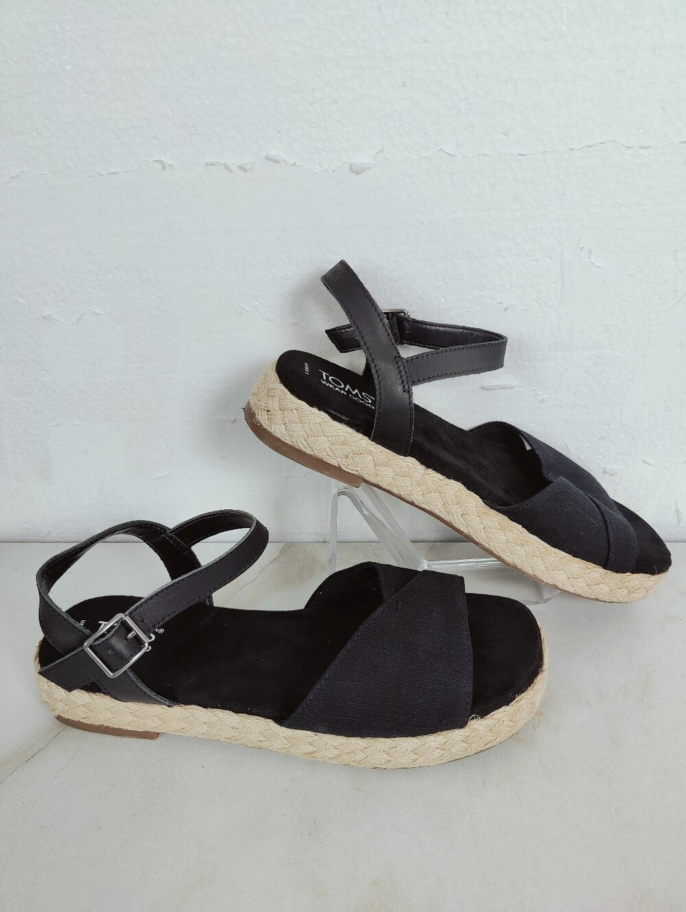 Toms Abby Flatform Espadrille Sandals, Black, Sz 8.5